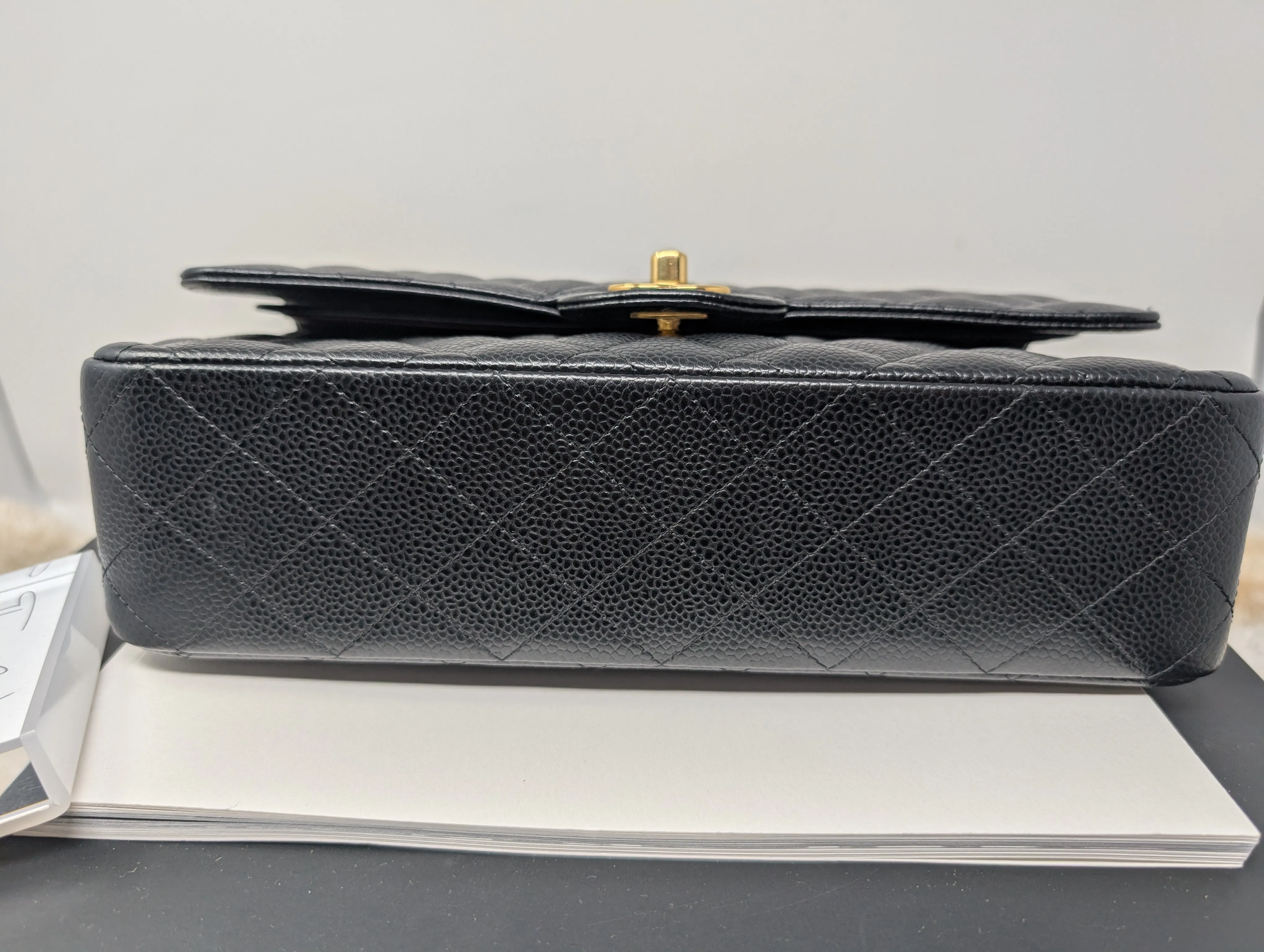 CHANEL BLACK CAVIAR MEDIUM DOUBLE FLAP, GOLD HARDWARE, SERIES 26, MINT CONDITION