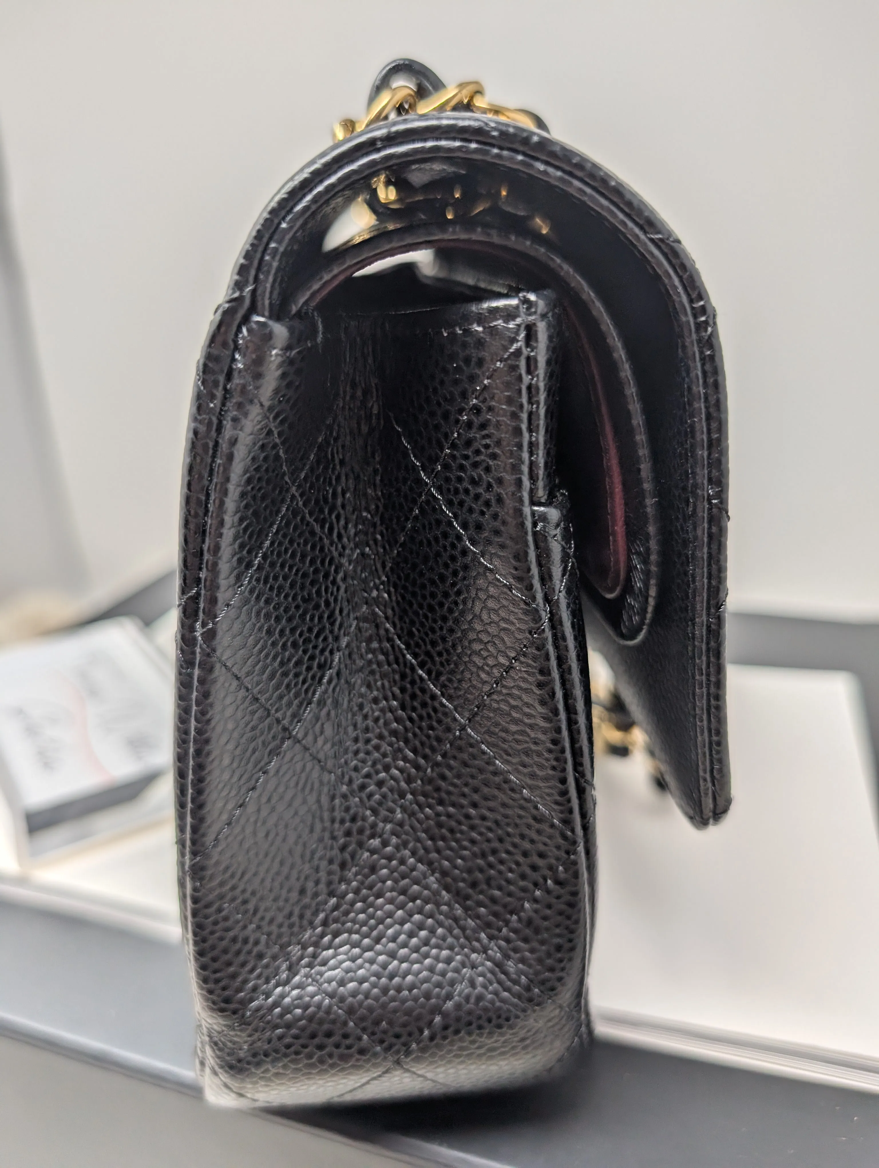 CHANEL BLACK CAVIAR MEDIUM DOUBLE FLAP, GOLD HARDWARE, SERIES 26, MINT CONDITION