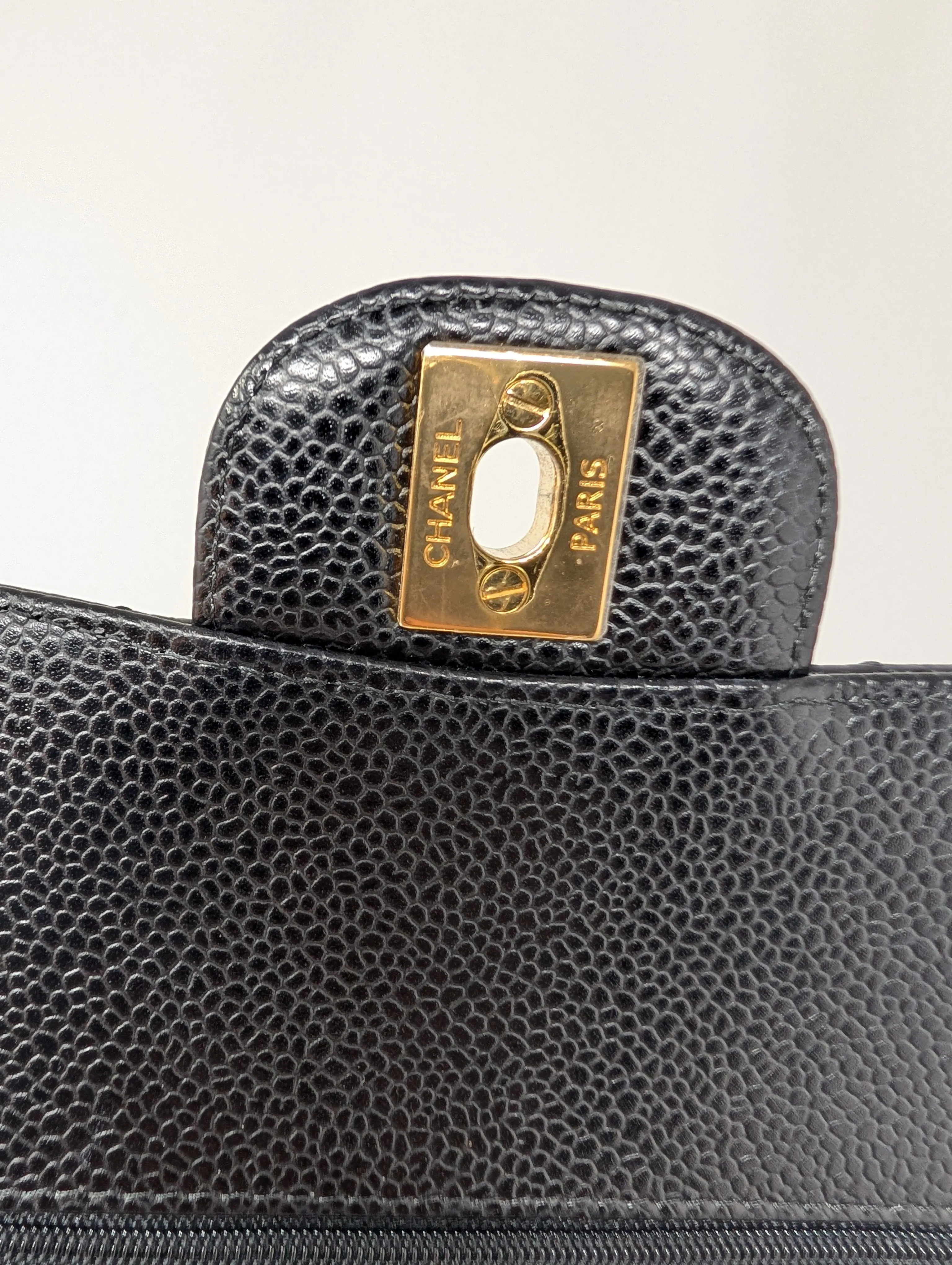 CHANEL BLACK CAVIAR MEDIUM DOUBLE FLAP, GOLD HARDWARE, SERIES 26, MINT CONDITION