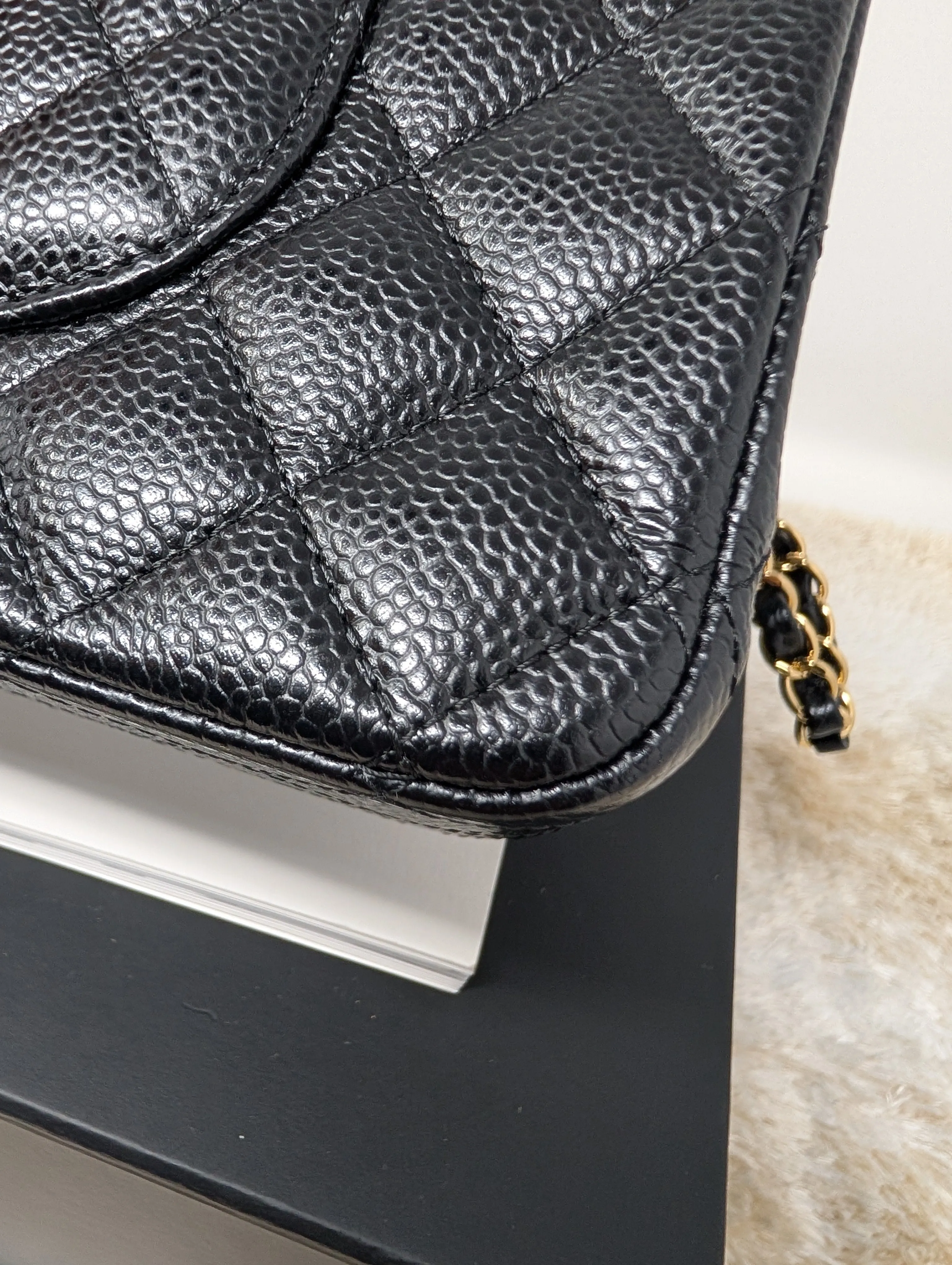CHANEL BLACK CAVIAR MEDIUM DOUBLE FLAP, GOLD HARDWARE, SERIES 26, MINT CONDITION
