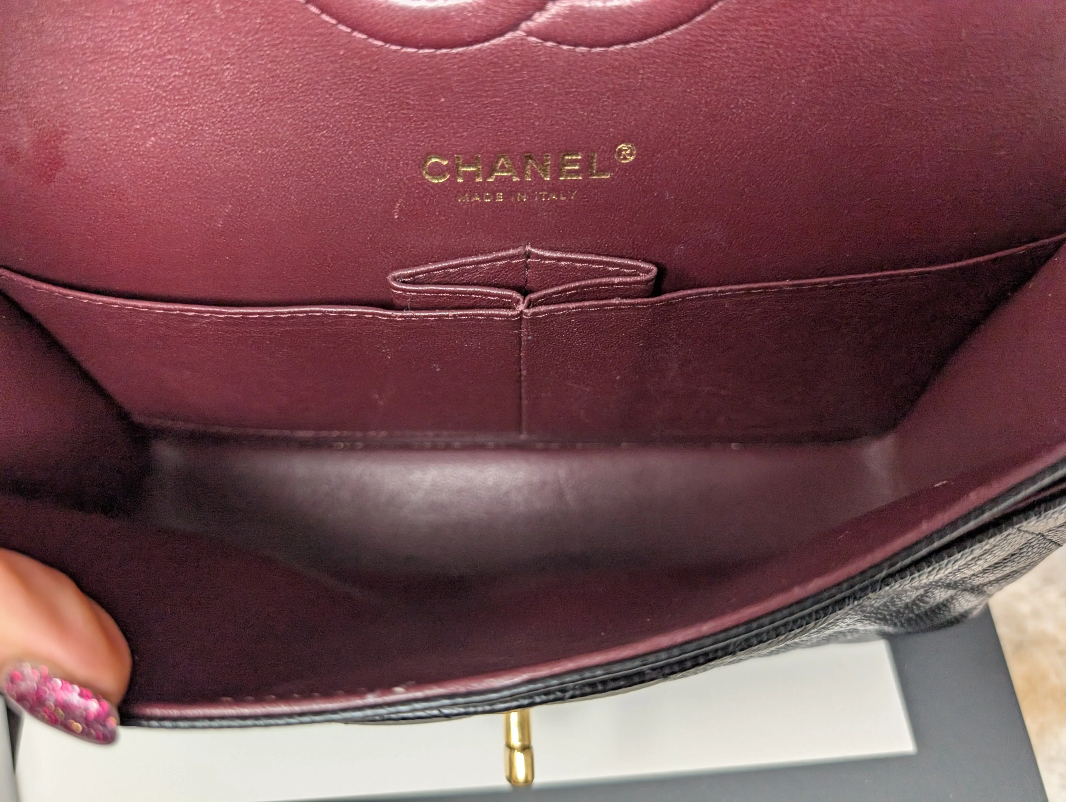 CHANEL BLACK CAVIAR MEDIUM DOUBLE FLAP, GOLD HARDWARE, SERIES 26, MINT CONDITION