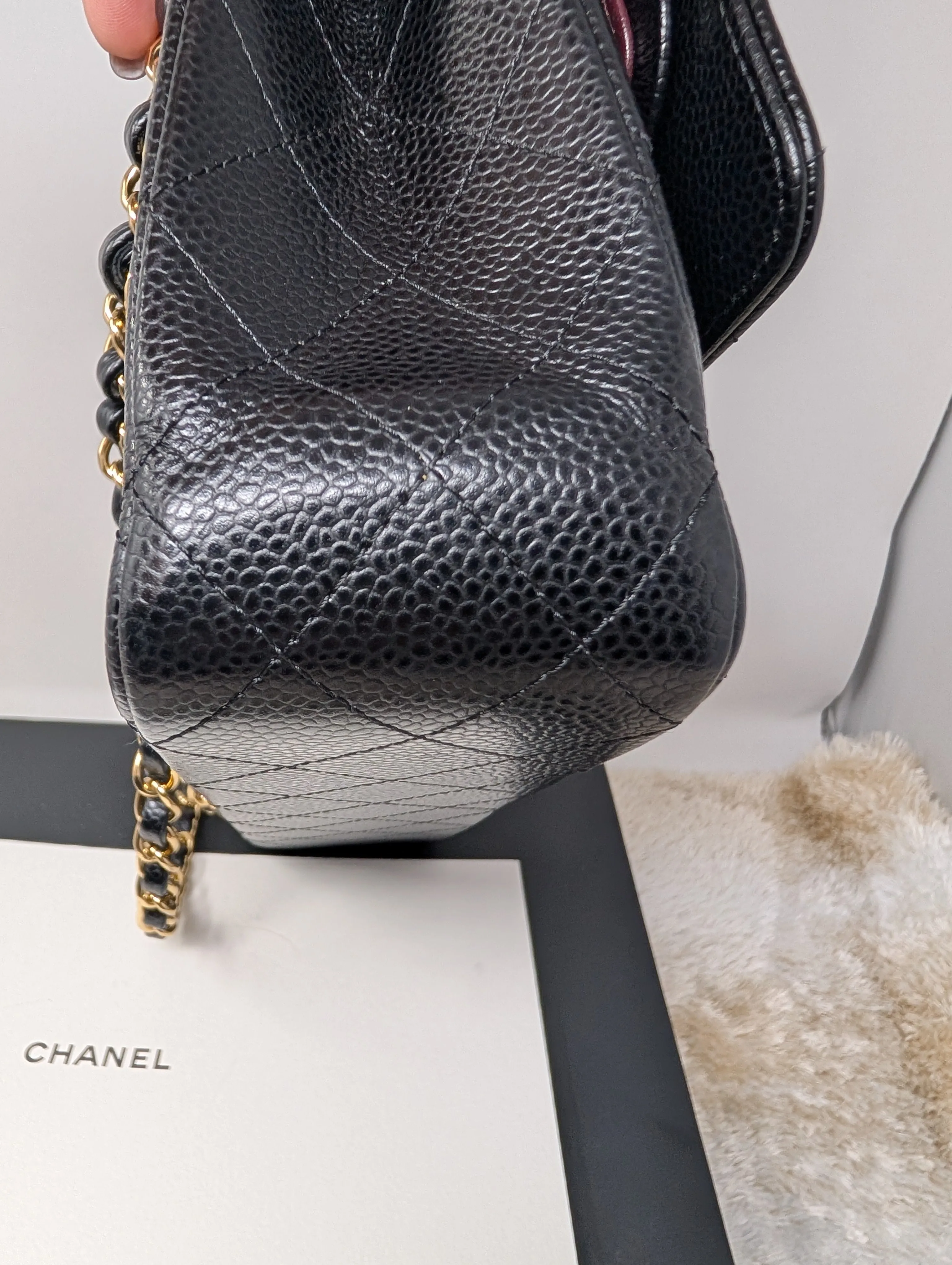 CHANEL BLACK CAVIAR MEDIUM DOUBLE FLAP, GOLD HARDWARE, SERIES 26, MINT CONDITION