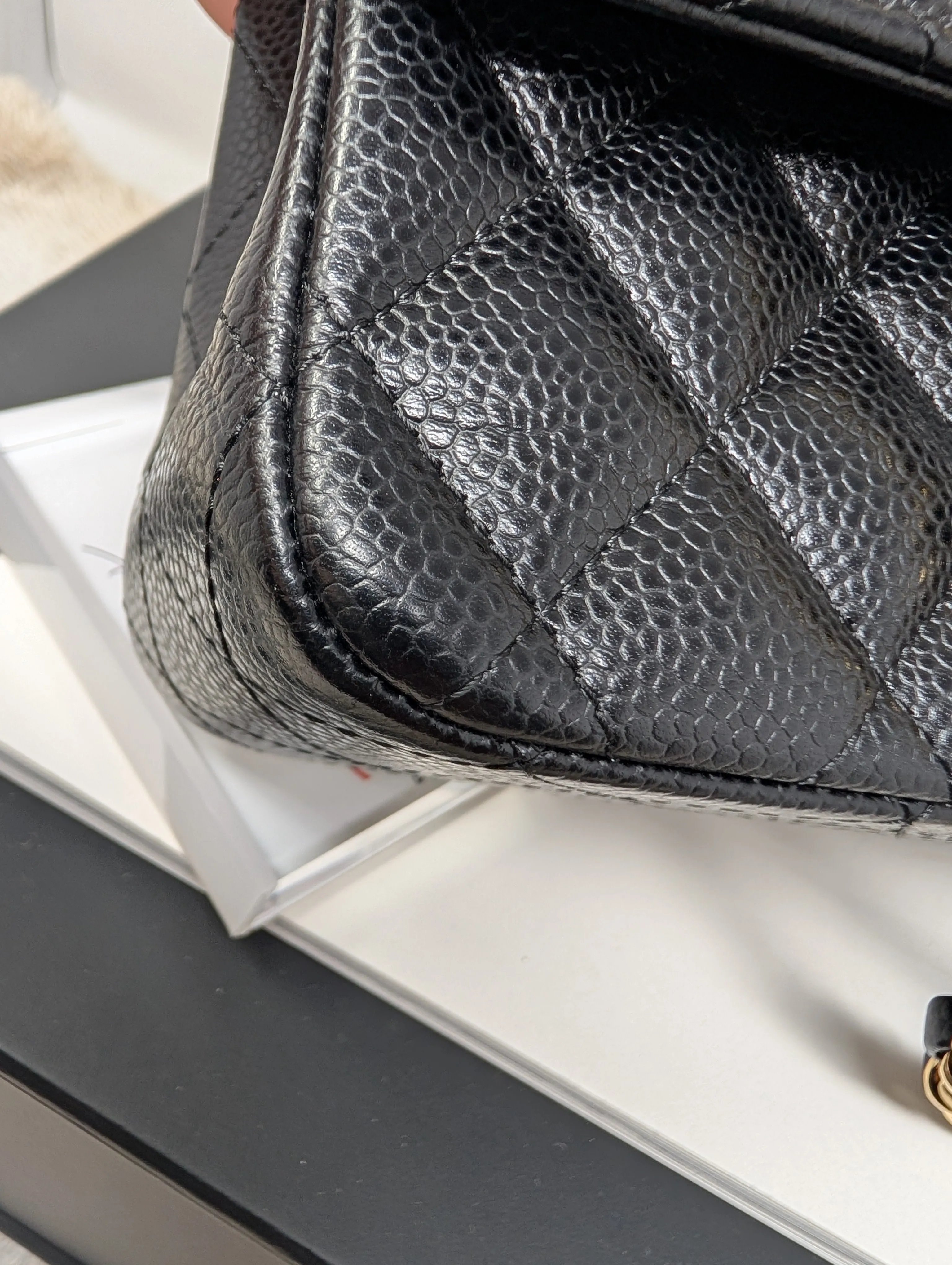 CHANEL BLACK CAVIAR MEDIUM DOUBLE FLAP, GOLD HARDWARE, SERIES 26, MINT CONDITION