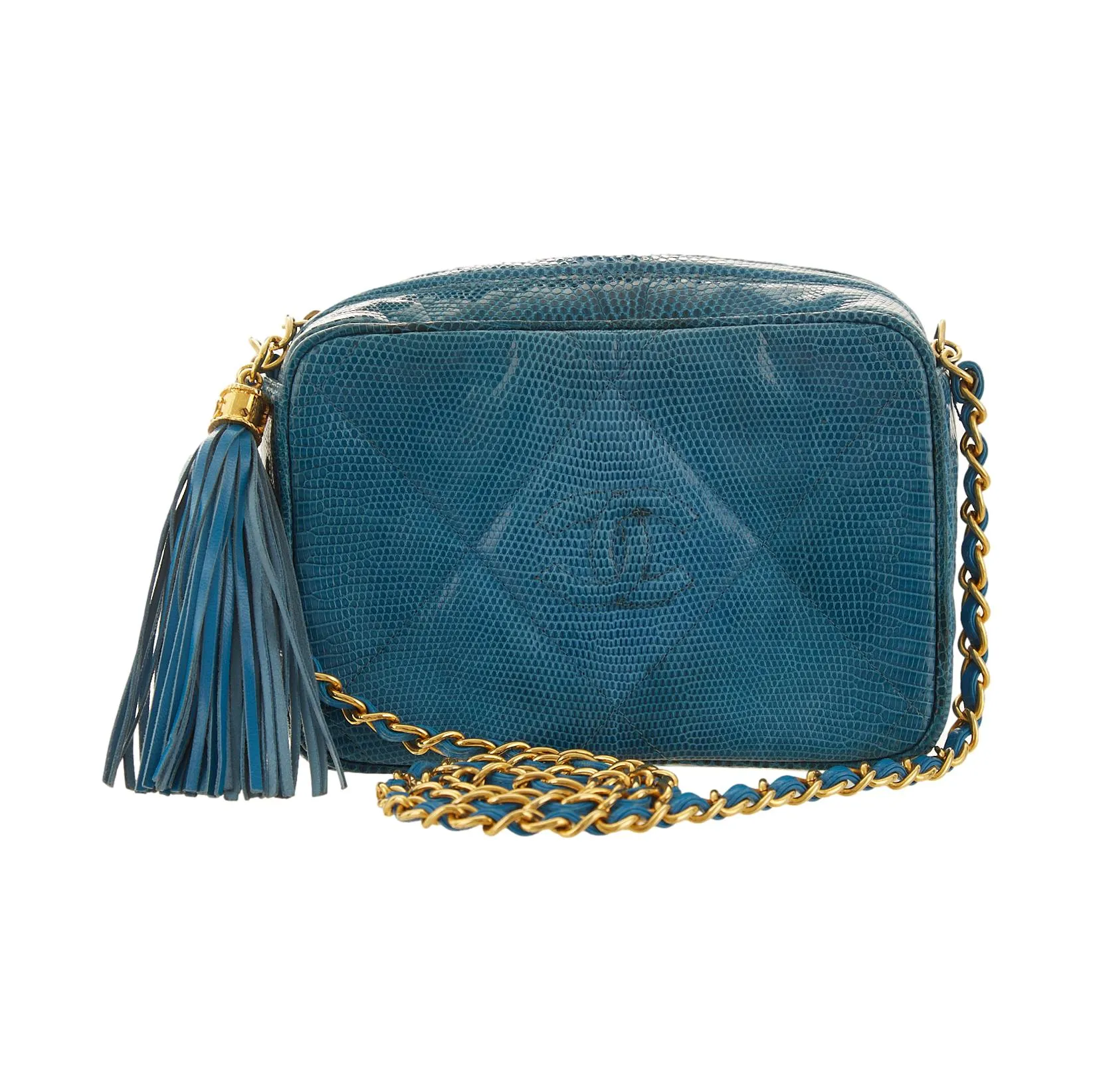 Chanel Bright Blue Lizard Tassel Bag