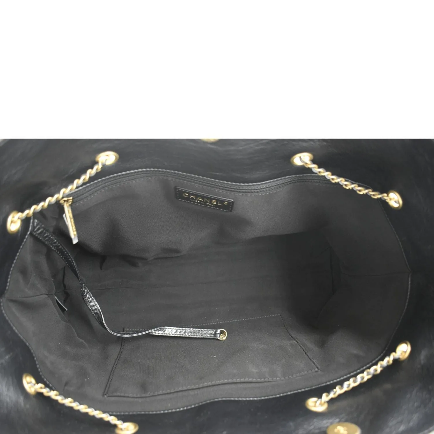 CHANEL Front CC Drawstring Quilted Leather Shopping Tote Bag Dark Grey