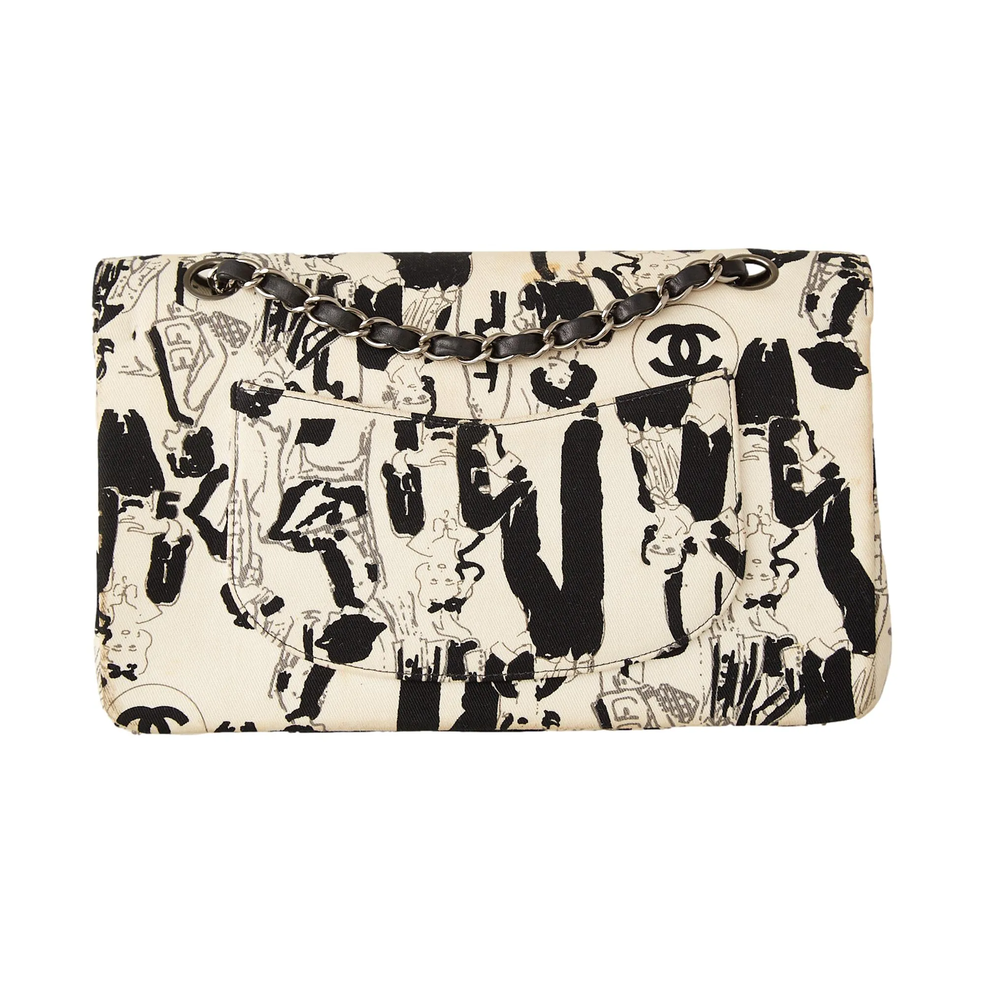 Chanel White Mademoiselle Print Flap Bag