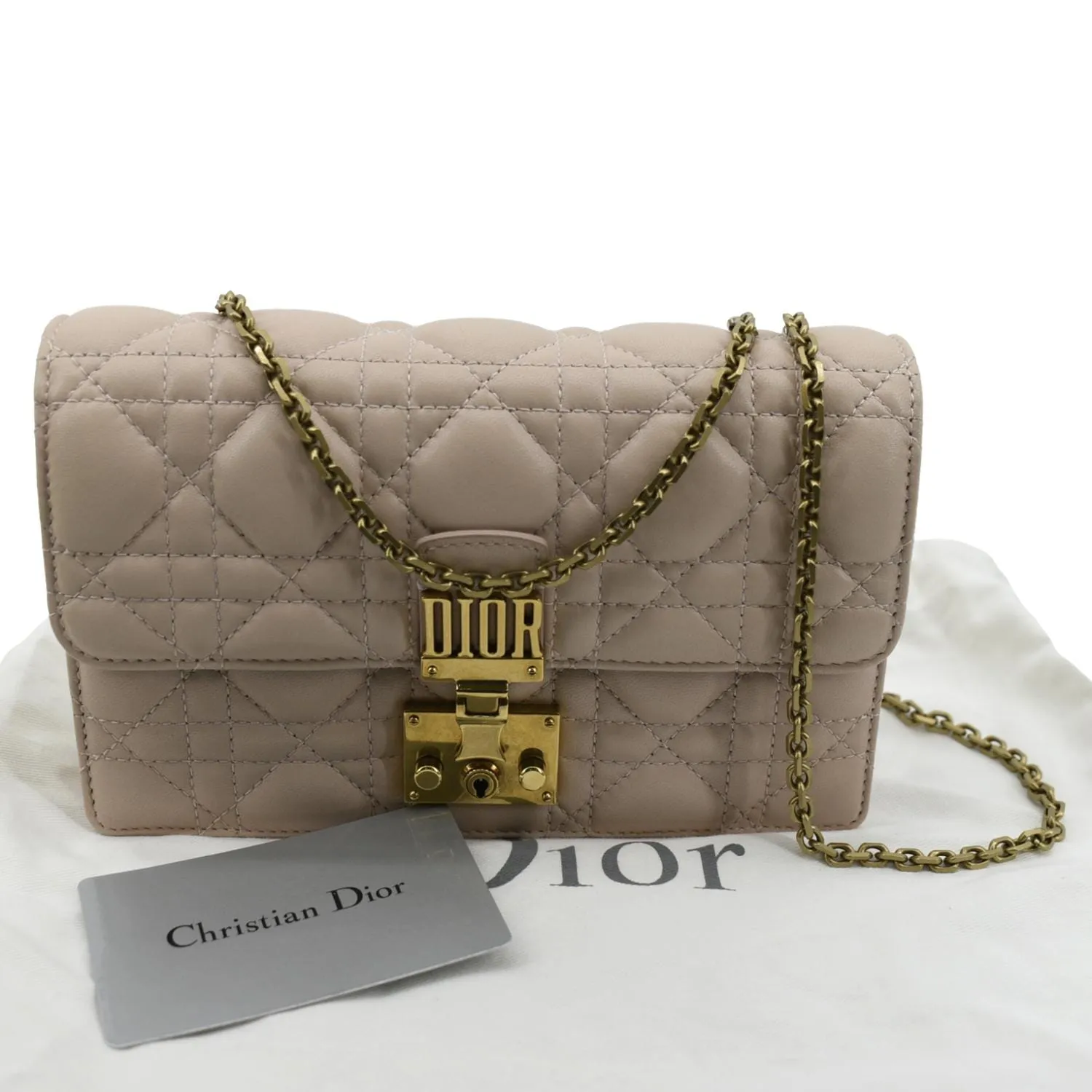 CHRISTIAN DIOR Dioraddict Quilted Lambskin Leather Crossbody Bag Dusty Pink