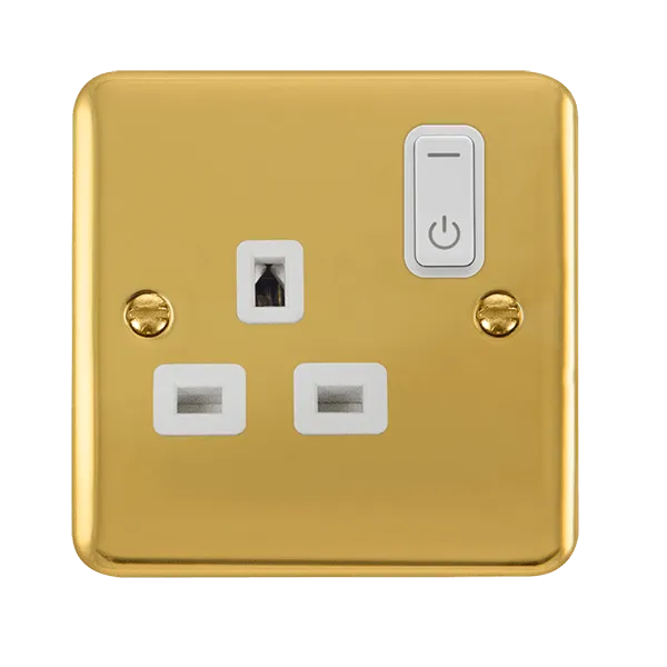 Click Deco Plus DPBR30535WH Ingot 13A 1G RF Smart Socket - Polished Brass (White)