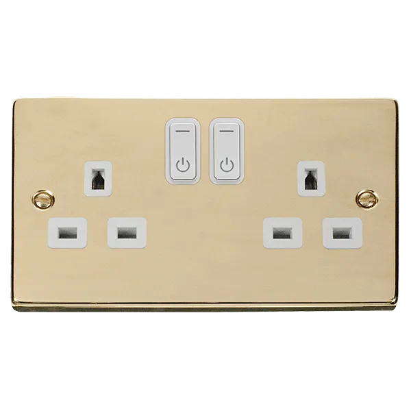 Click Deco VPBR30536WH Victorian Ingot 13A 2G RF Smart Socket - Polished Brass (White)