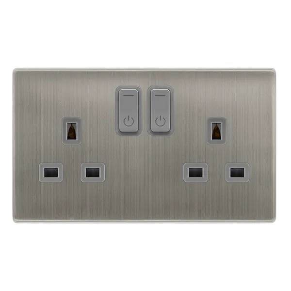 Click Definity Complete SFSS30036GY 13A 2G RF Smart Socket - Stainless Steel - Grey Insert