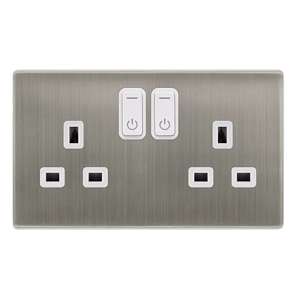 Click Definity Complete SFSS30036PW 13A 2G RF Smart Socket - Stainless Steel - Polar White Insert