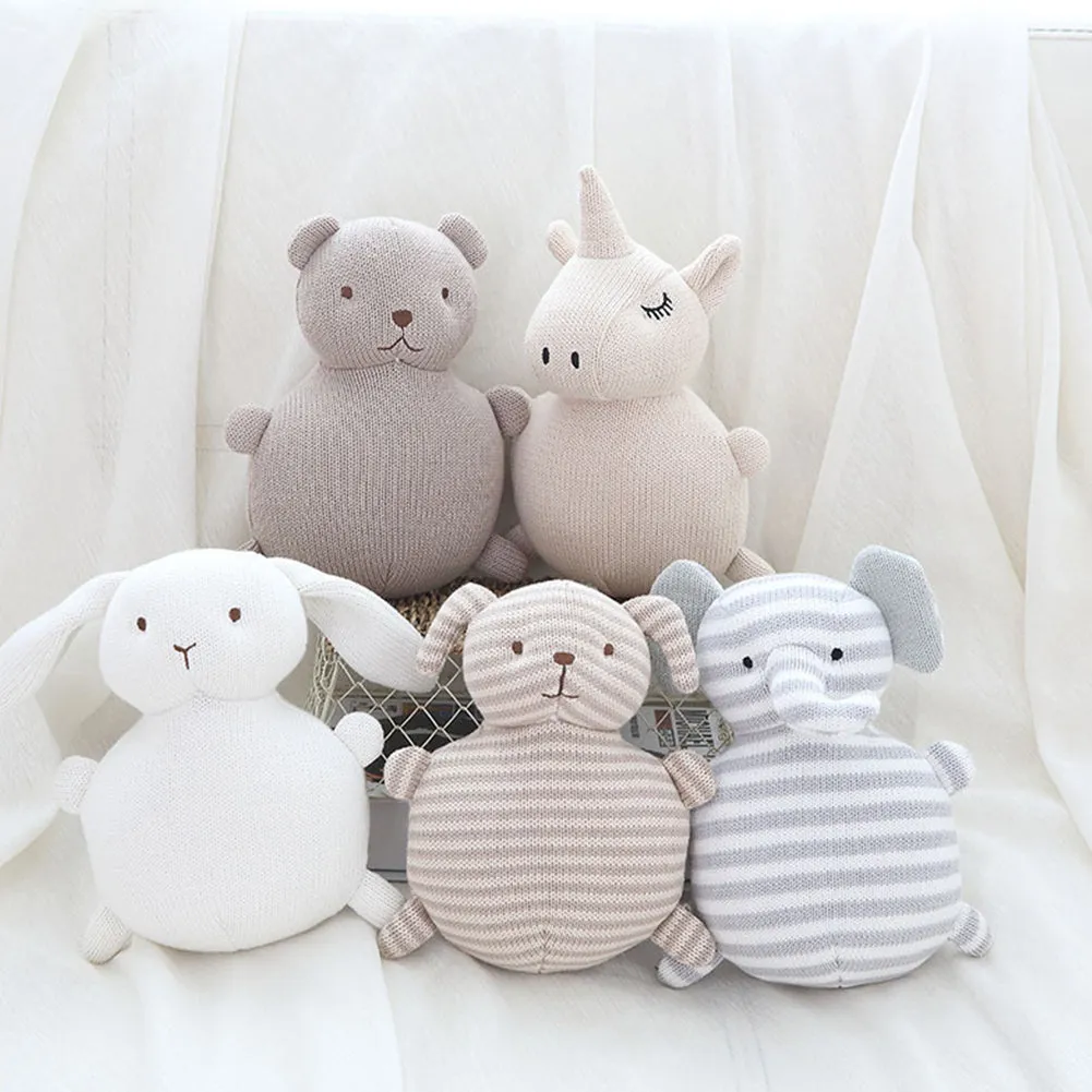 Cotton Knitted Wool Animal Doll Super Cute Baby Pacified Plush Toys Bear  (built-in bell)