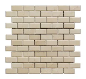 Crema Marfil Marble 2 X 4 Brick Mosaic Tile, Polished & Beveled - Box of 5 sq. ft.