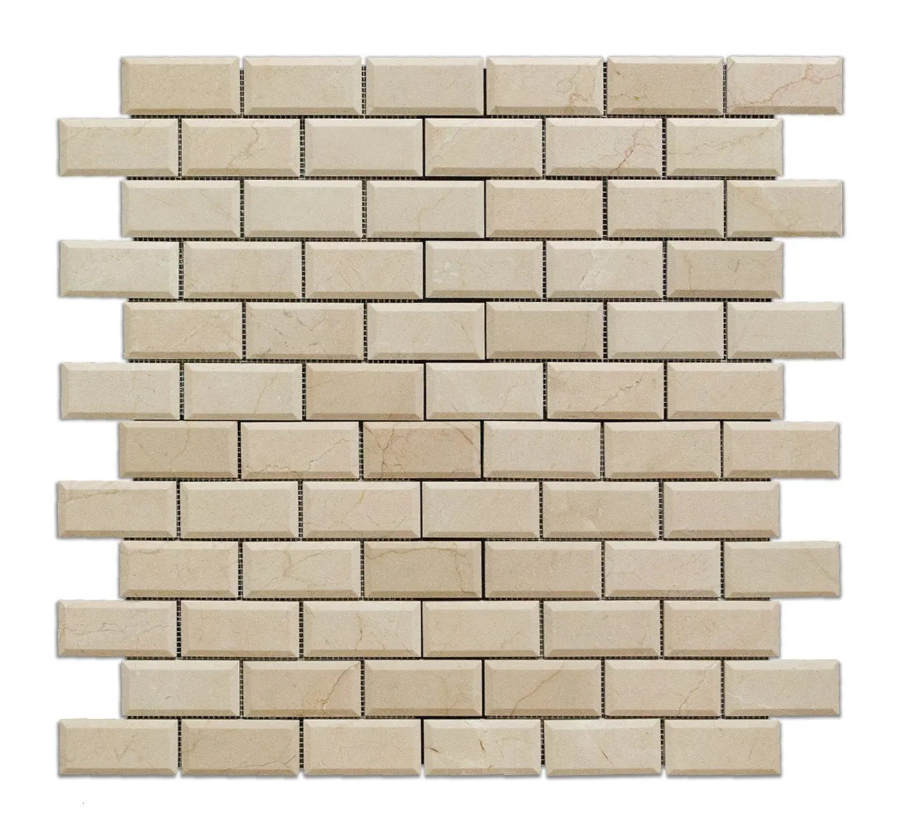 Crema Marfil Marble 2 X 4 Brick Mosaic Tile, Polished & Beveled - Box of 5 sq. ft.