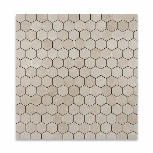 Crema Marfil Marble TUMBLED 2" Hexagon Mosaic Tile