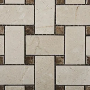 Crema Marfil Polished Basketweave Mosaic Tile w/ Emperador Dark Dots - Box of 5 sq. ft.