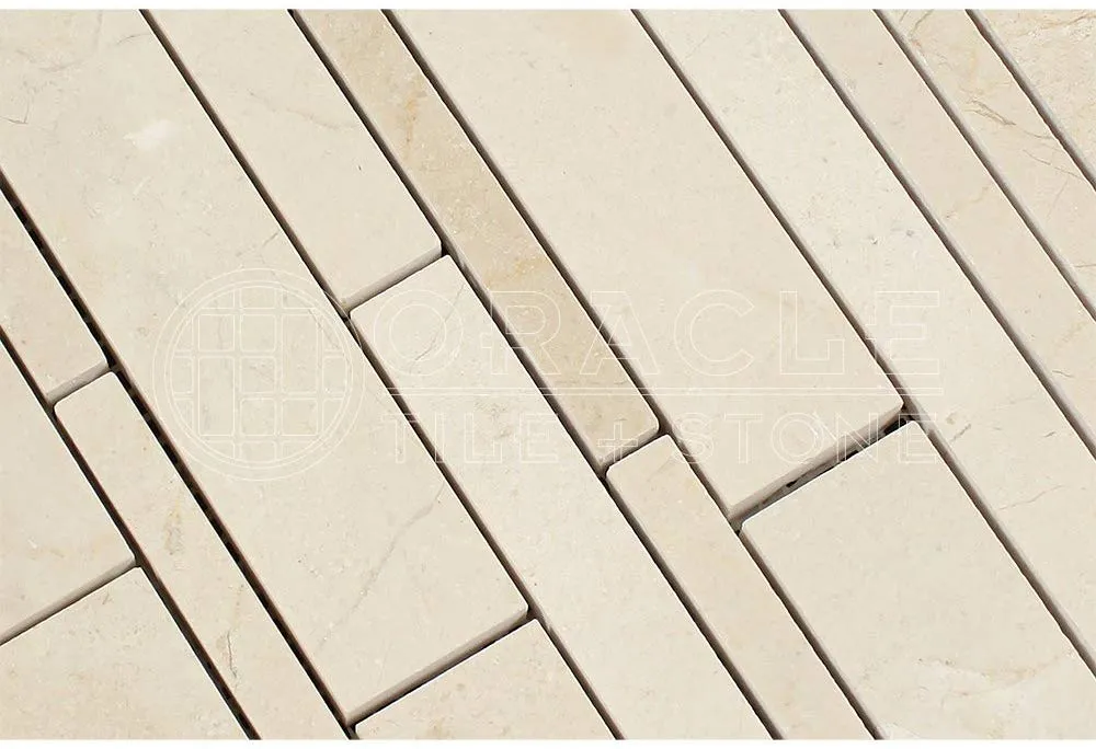Crema Marfil Spanish Marble Random Strip Mosaic Tile, Polished