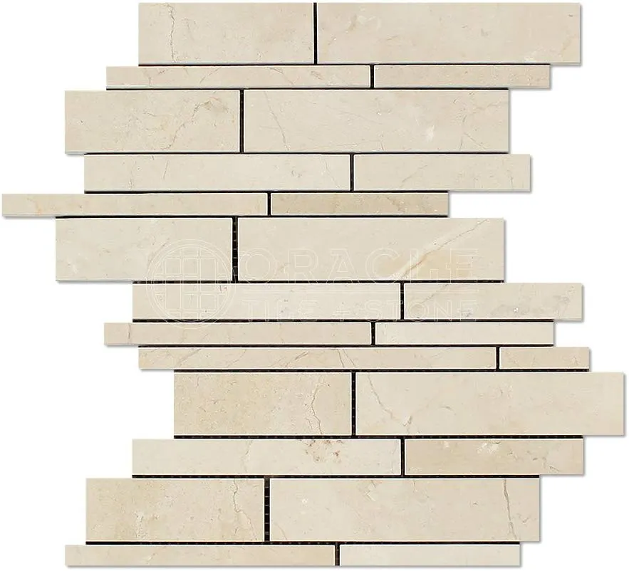 Crema Marfil Spanish Marble Random Strip Mosaic Tile, Polished
