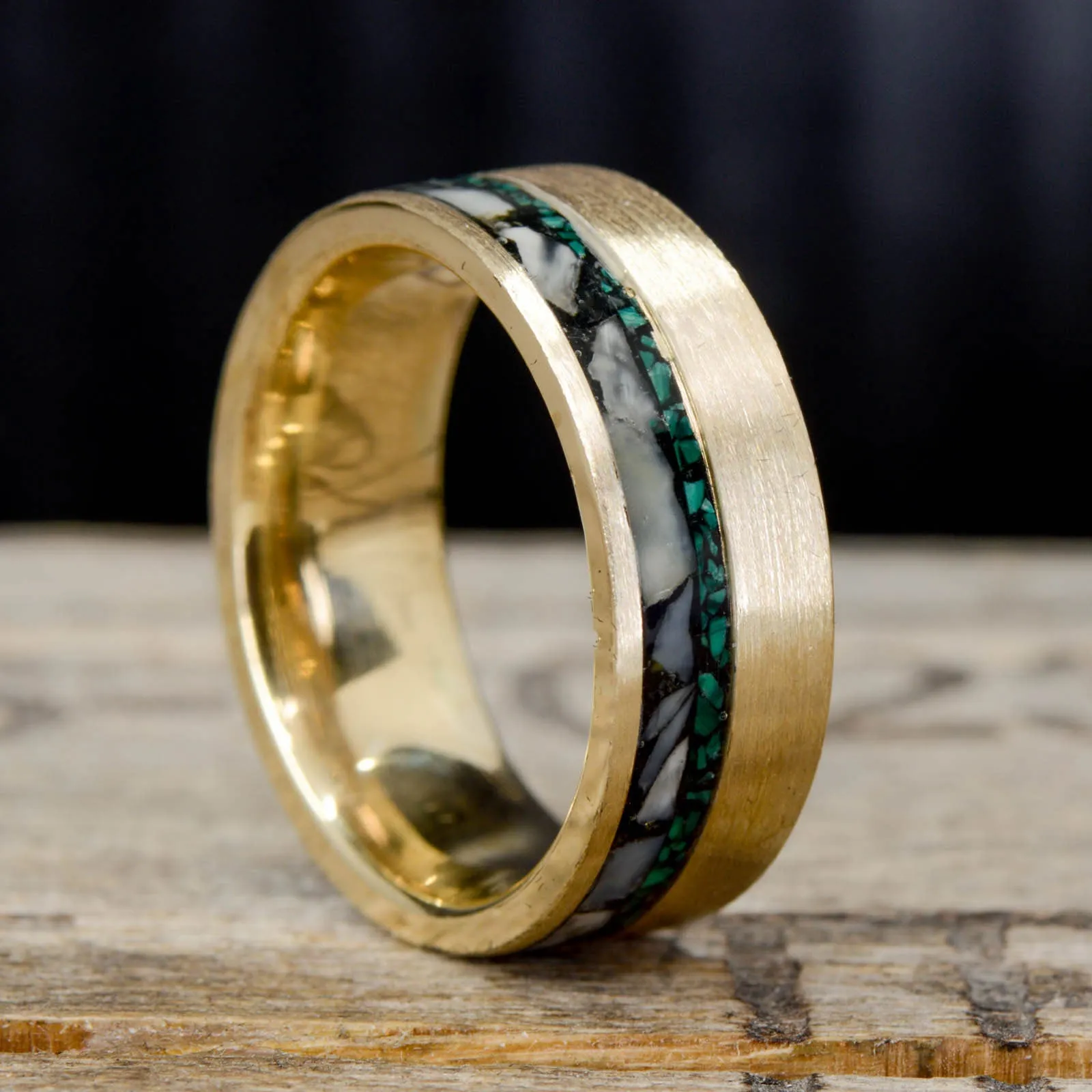Crushed Elk Ivory, Green Malachite, & Brushed Metal