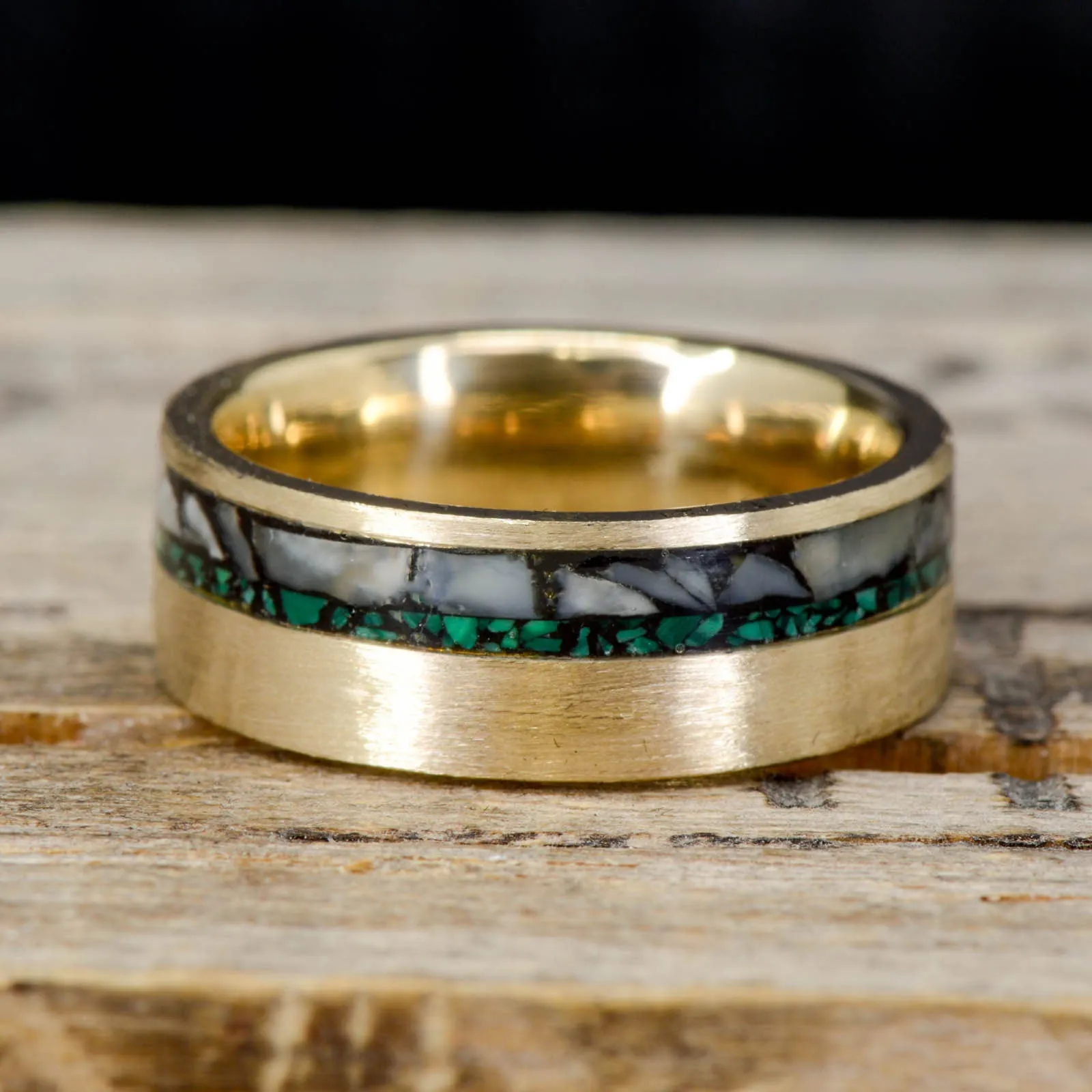 Crushed Elk Ivory, Green Malachite, & Brushed Metal