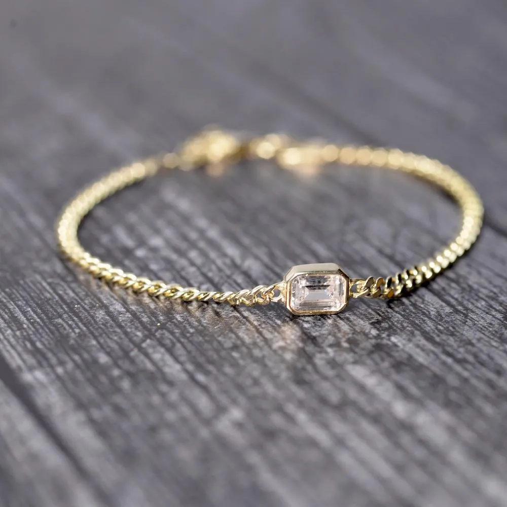 Curb Chain Bracelet with Baguette Stone
