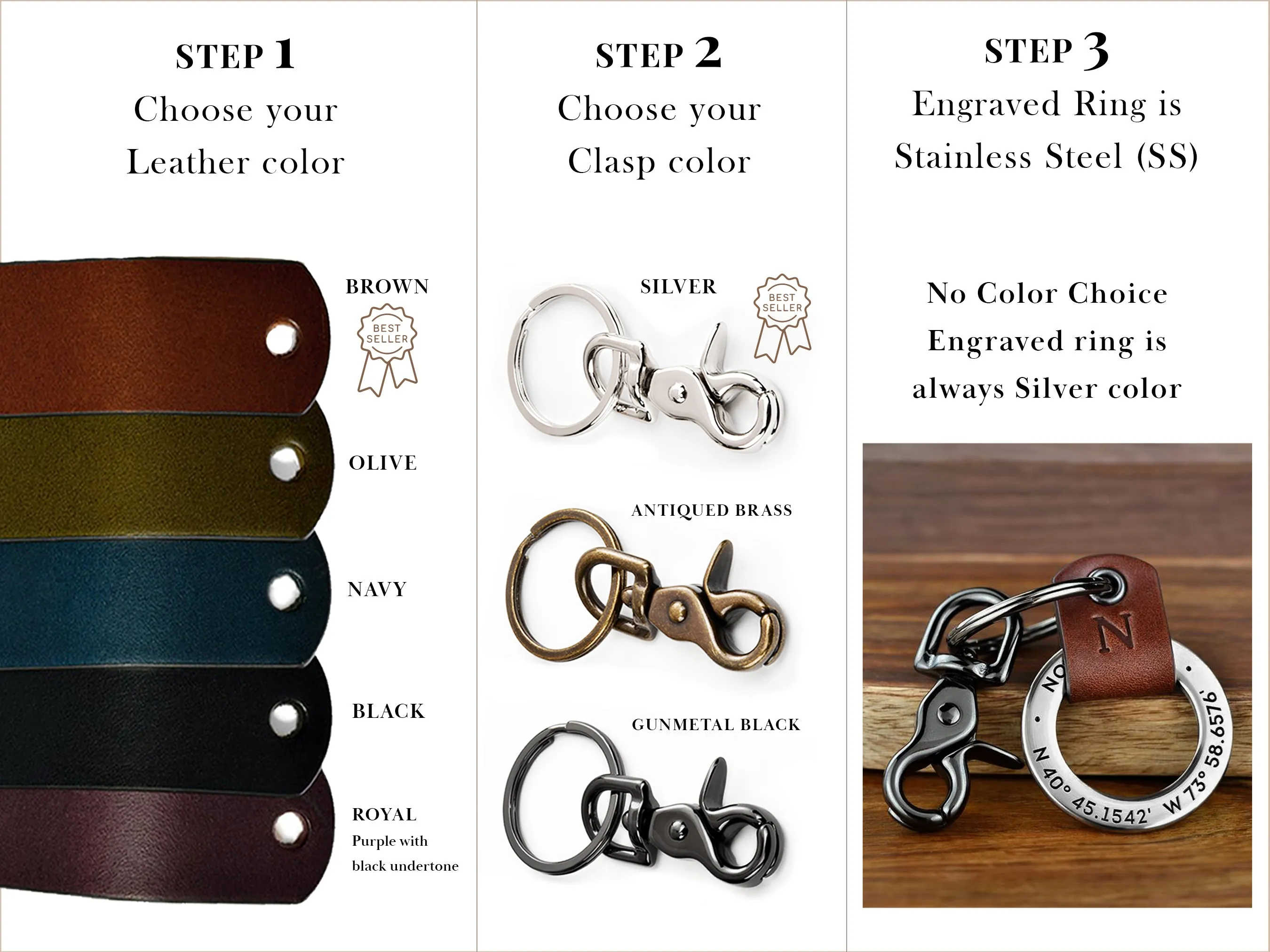 Custom Coordinates Leather Key Chain Ring