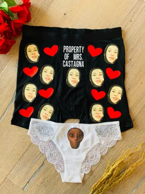 Custom Photo Underwear, Matching Set of Face Panties and Boxer Bundle, Couples Gift Set