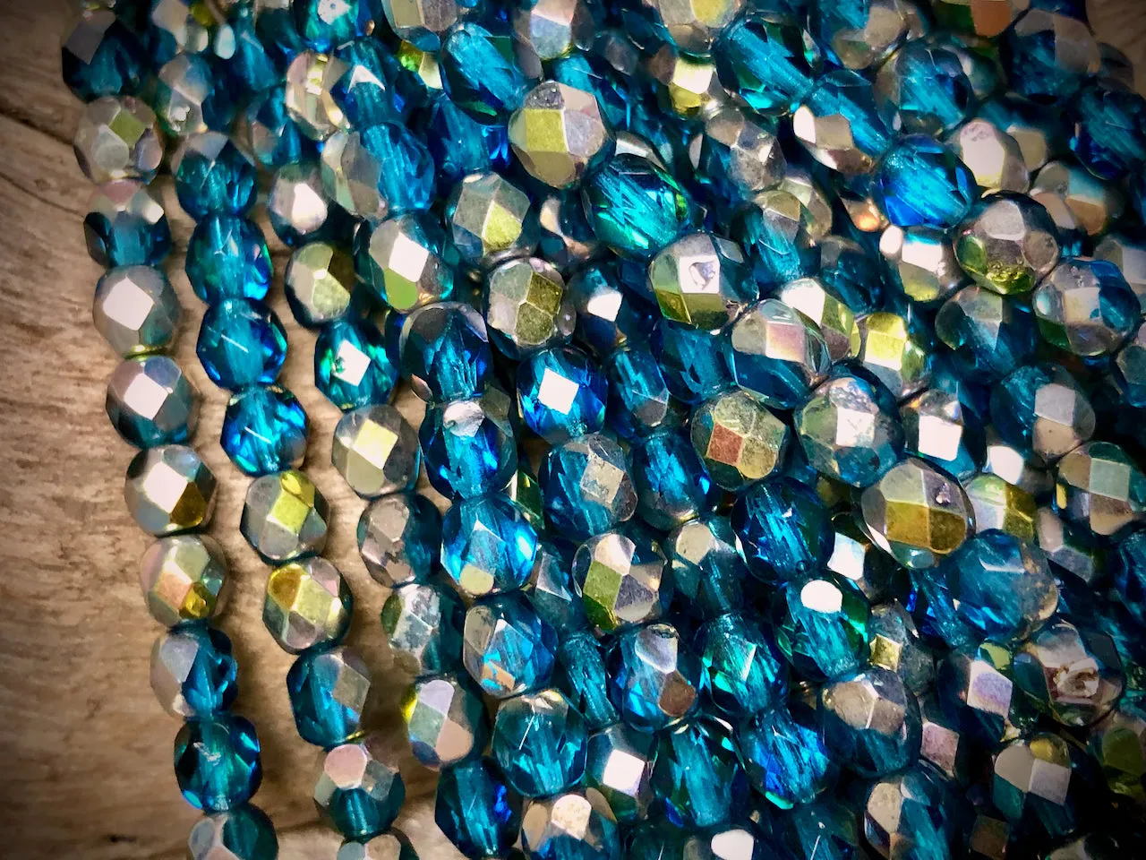 Czech Glass Fire Polished Bead Strand - Faceted Rounds - 5mm - 5”