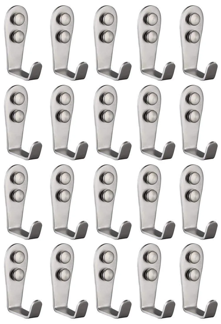 Deezio Stainless Steel Robe Hook Bath Towel Hooks Wall Hangers, Brushed Nickel, Pack of 20
