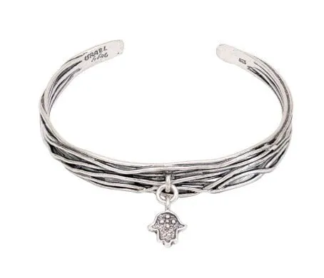 Designer sterling silver bangle cuff bracelet with hamsa