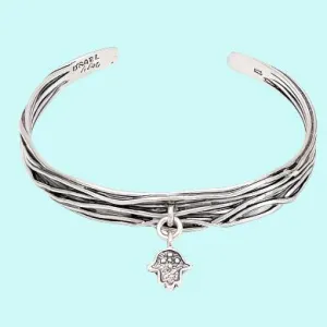 Designer sterling silver bangle cuff bracelet with hamsa