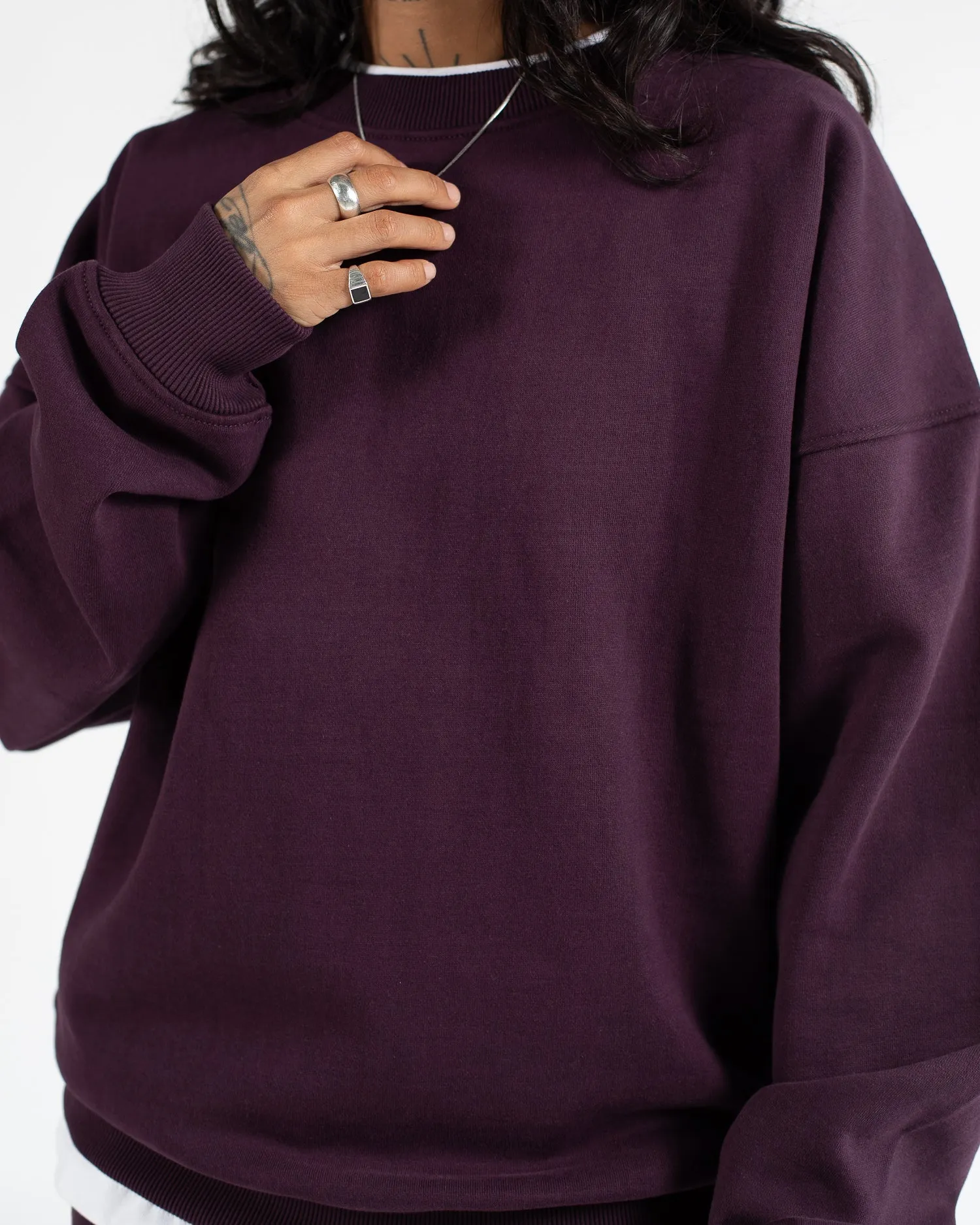 Drop Shoulder Crewneck - Wine