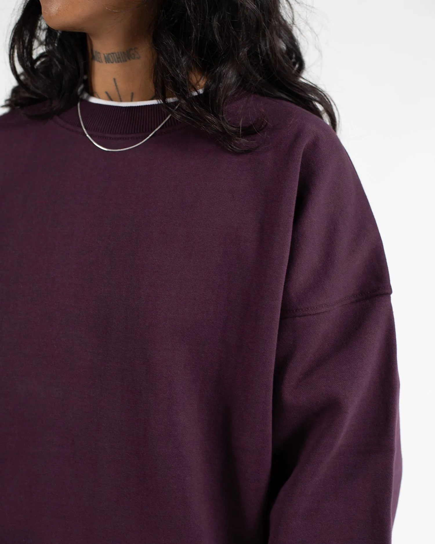 Drop Shoulder Crewneck - Wine