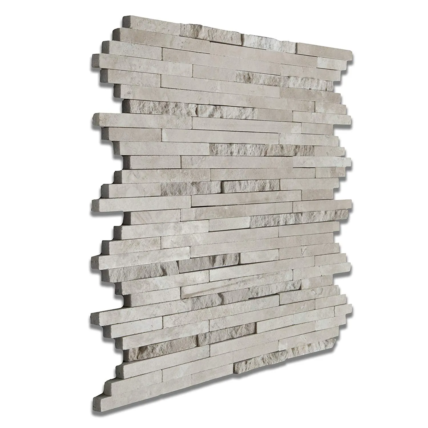 Durango Cream (Paredon) Travertine Polished & Split-faced Random-Strip Mosaic Tile - Sample Piece