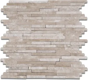 Durango Cream (Paredon) Travertine Polished & Split-faced Random-Strip Mosaic Tile - Sample Piece