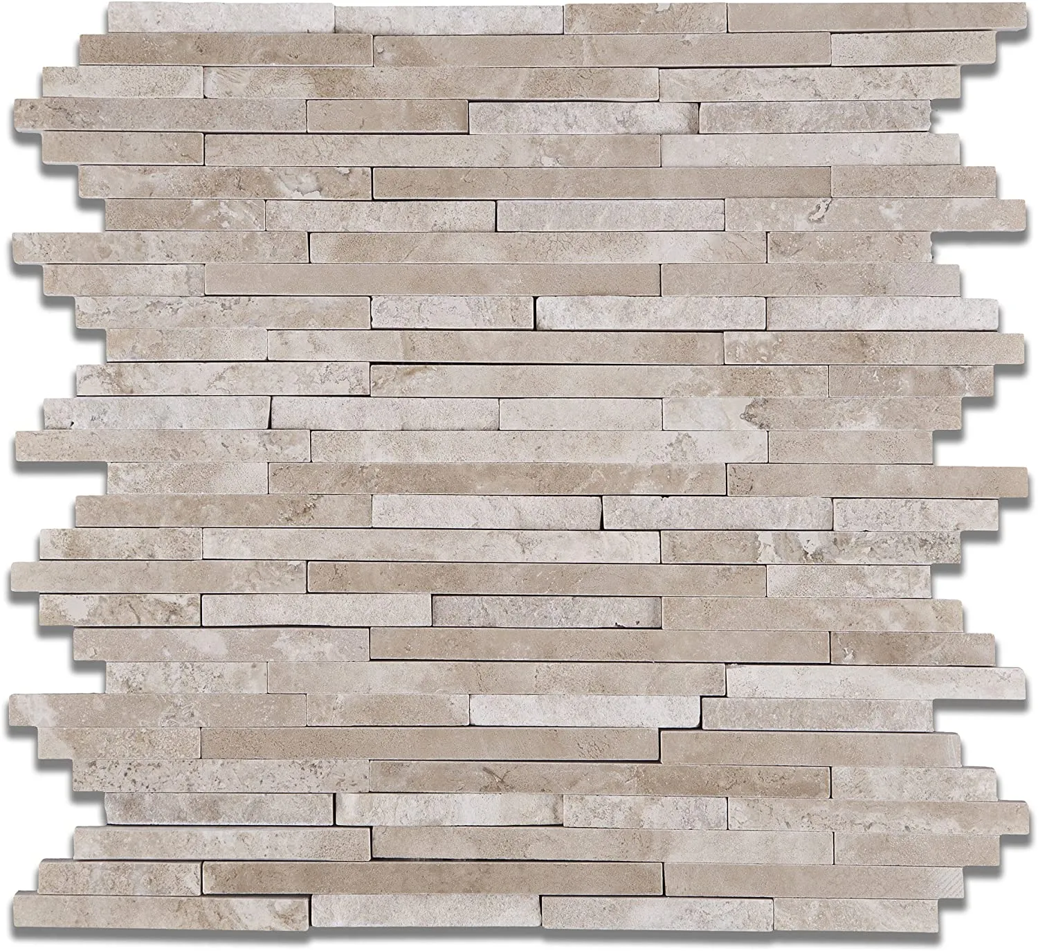 Durango Cream (Paredon) Travertine Polished & Split-faced Random-Strip Mosaic Tile - Sample Piece