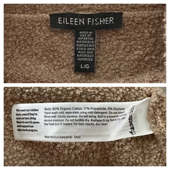 EILEEN FISHER L Organic Cotton Boucle Mock Neck Turtleneck Box Top in Honey Tan