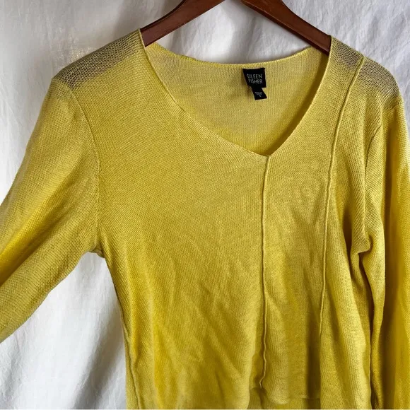 Eileen Fisher Limelight Yellow Linen Asymmetrical Seam Out Boxy Sweater Top S