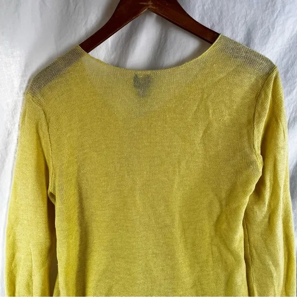 Eileen Fisher Limelight Yellow Linen Asymmetrical Seam Out Boxy Sweater Top S