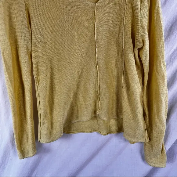 Eileen Fisher Limelight Yellow Linen Asymmetrical Seam Out Boxy Sweater Top S