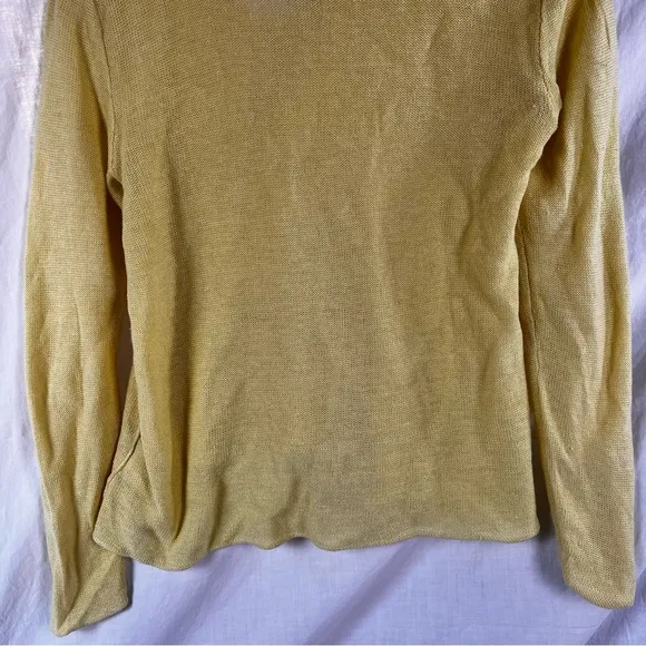 Eileen Fisher Limelight Yellow Linen Asymmetrical Seam Out Boxy Sweater Top S