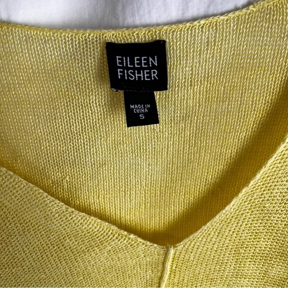 Eileen Fisher Limelight Yellow Linen Asymmetrical Seam Out Boxy Sweater Top S