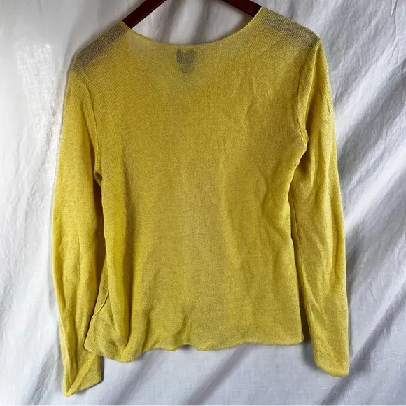 Eileen Fisher Limelight Yellow Linen Asymmetrical Seam Out Boxy Sweater Top S