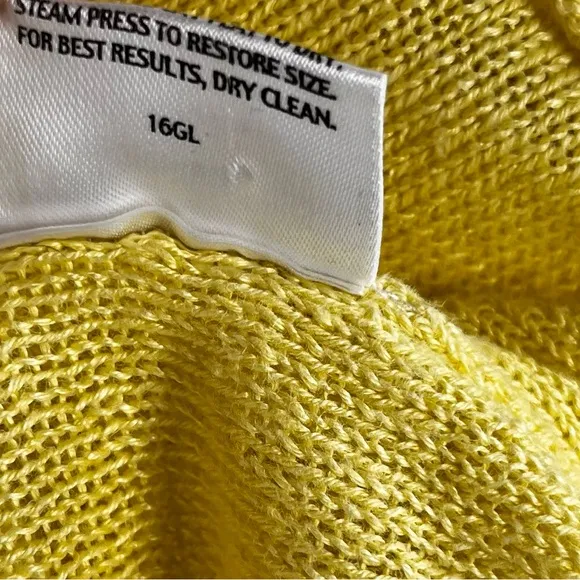 Eileen Fisher Limelight Yellow Linen Asymmetrical Seam Out Boxy Sweater Top S