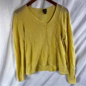 Eileen Fisher Limelight Yellow Linen Asymmetrical Seam Out Boxy Sweater Top S