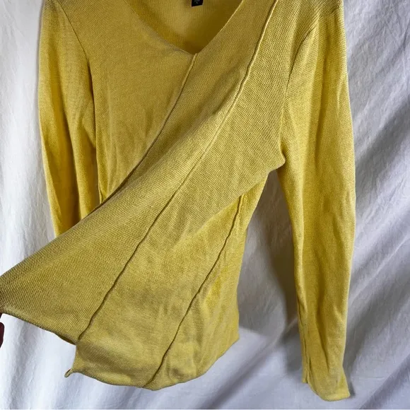 Eileen Fisher Limelight Yellow Linen Asymmetrical Seam Out Boxy Sweater Top S
