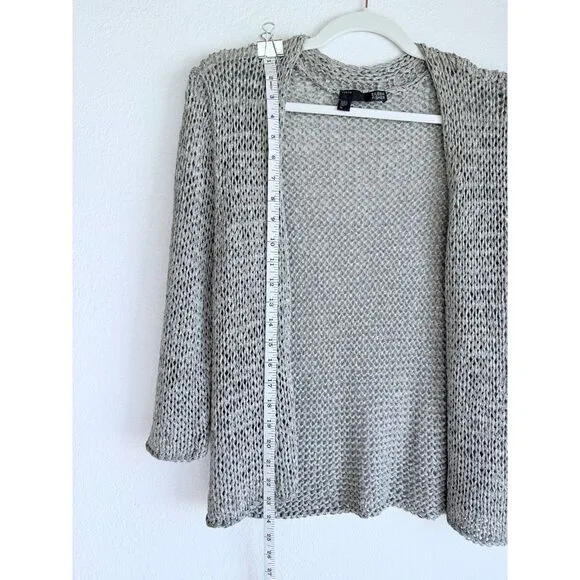 Eileen Fisher Petite Chunky Open Knit 3/4 Sleeve Cardigan in Marled Gray Size PL