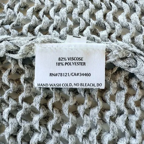 Eileen Fisher Petite Chunky Open Knit 3/4 Sleeve Cardigan in Marled Gray Size PL