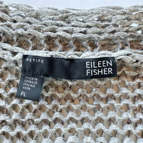 Eileen Fisher Petite Chunky Open Knit 3/4 Sleeve Cardigan in Marled Gray Size PL