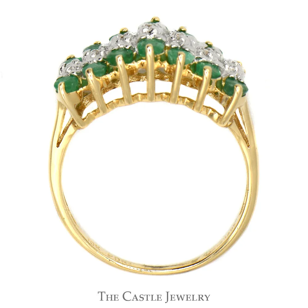 Emerald and Diamond Cluster Band in 10k Yellow Gold
